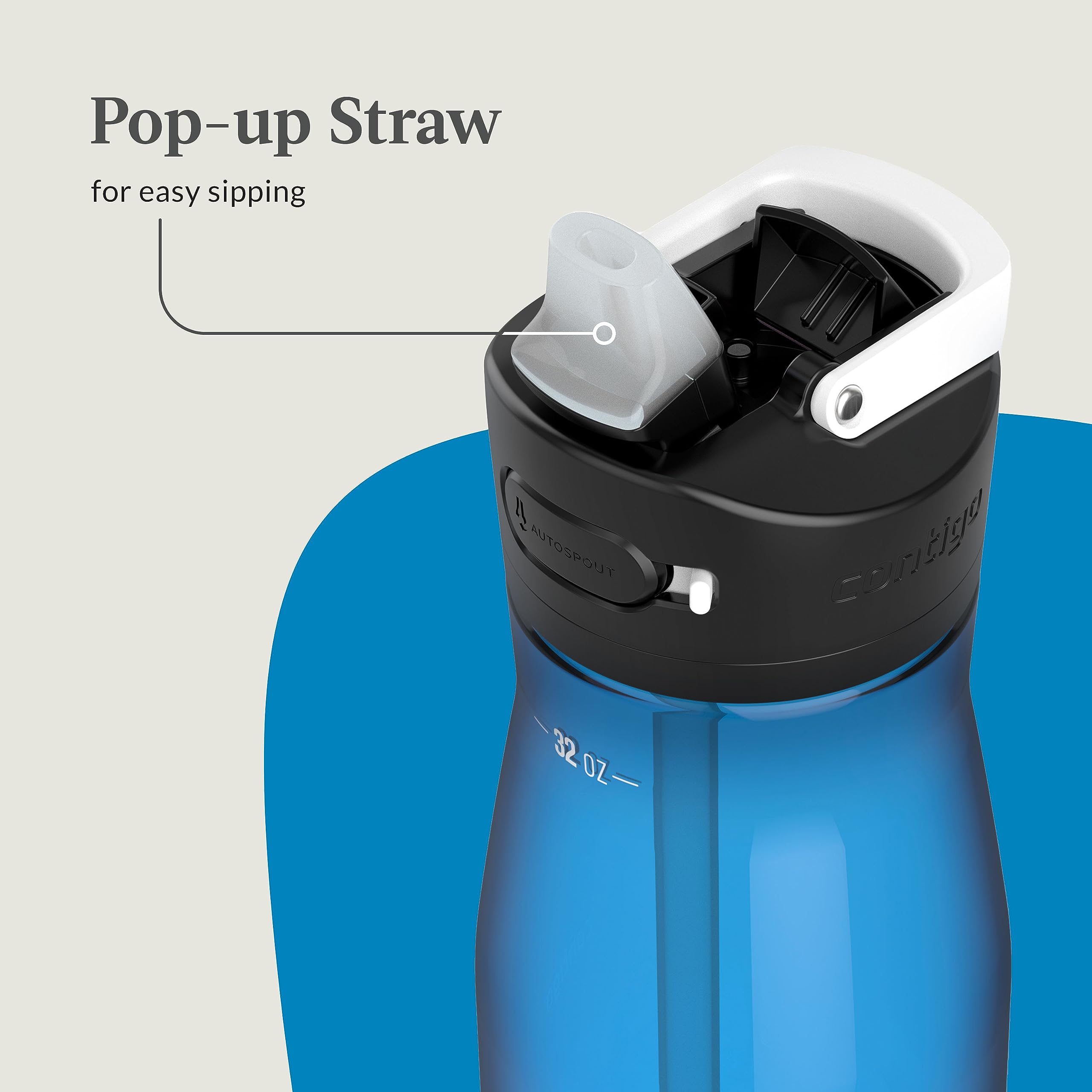 Contigo Ashland 2.0, 32Oz Leak-Proof Water Bottle With Interchangeable Lid, Angled Straw & Lid Lock, Blue Poppy Color, Dishwashe